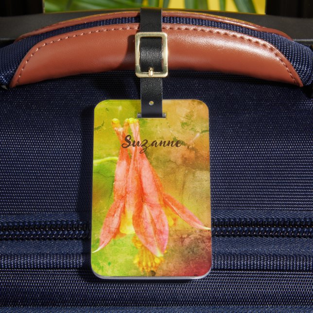 Columbine Flower Abstract Personalized Luggage Tag (Front Insitu 2)