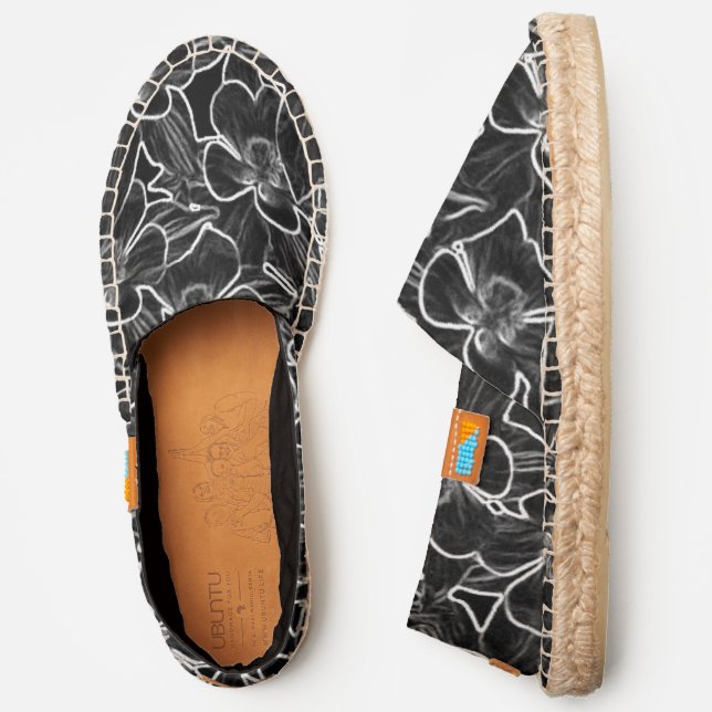 Columbine Flower Black & White Pattern Espadrilles (Side)