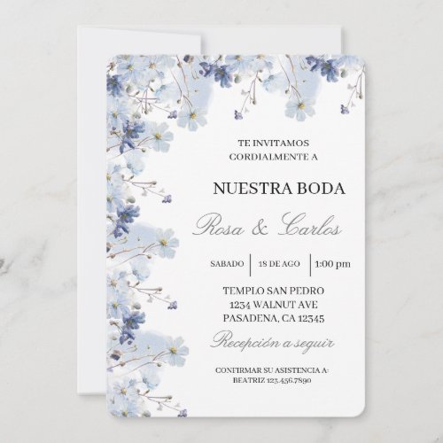 Columbine flower frame Spanish Wedding Invitation