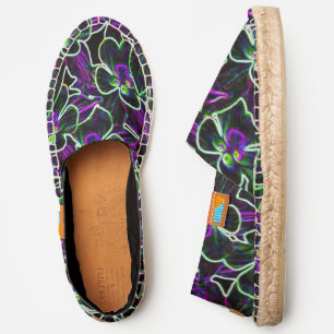Columbine Flower Neon Lights & Black Pattern Espadrilles