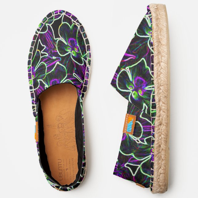 Columbine Flower Neon Lights & Black Pattern Espadrilles (Side)