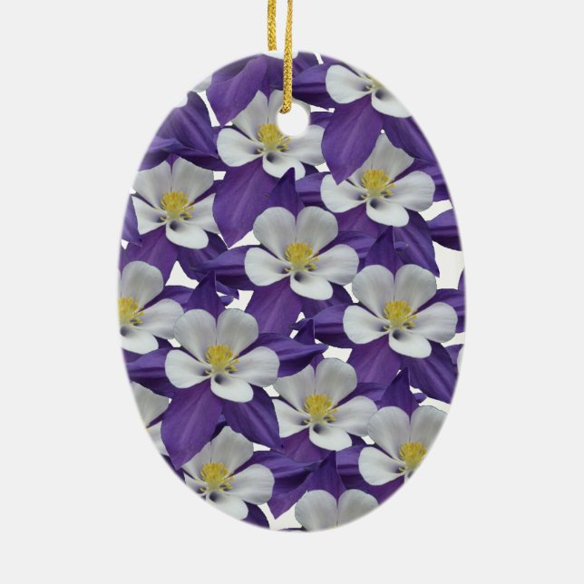 Columbine Flower Pattern Ceramic Ornament (Back)