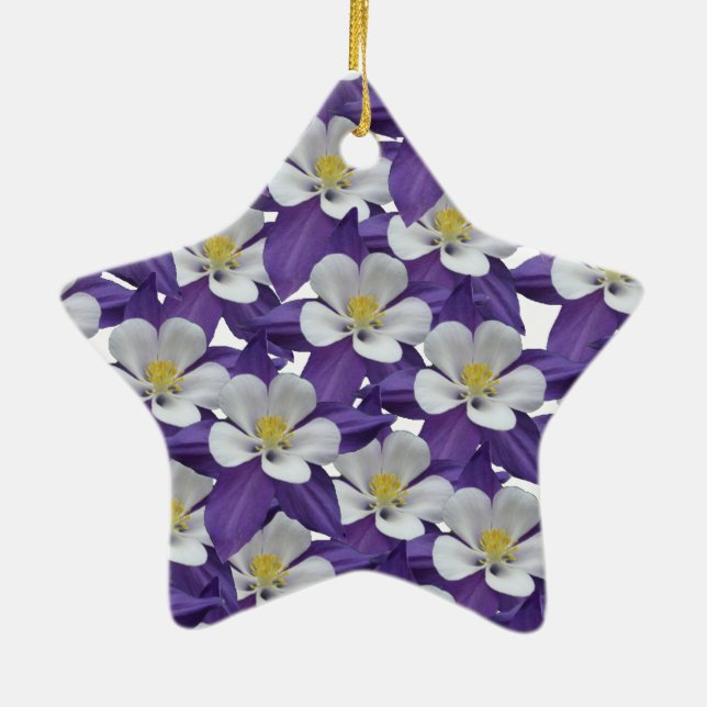 Columbine Flower Pattern Ceramic Ornament (Back)