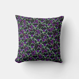 Columbine Flower Pattern in Neon Pillow