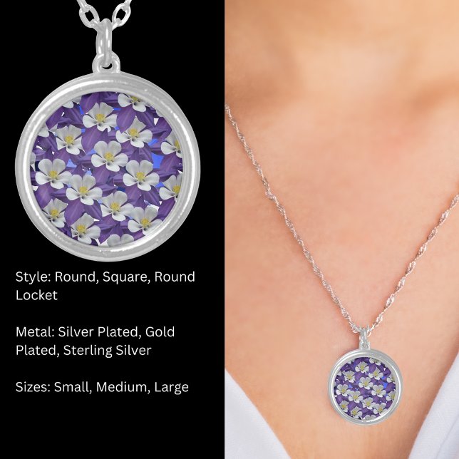 Columbine Flower Pattern Round Silver Plated Necklace (Columbine Flower Pattern Round Silver Plated Necklace)