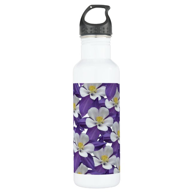 Columbine Flower Pattern Water Bottle (Front)