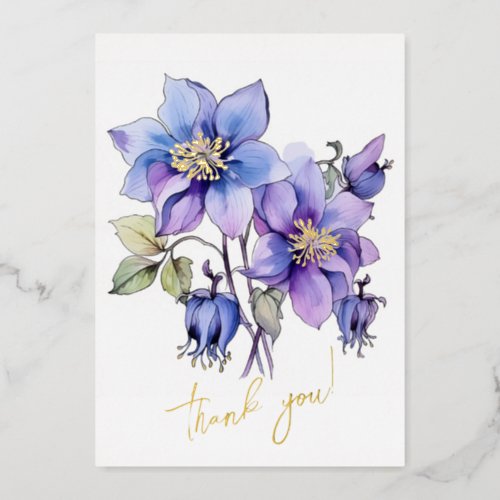 Columbine Flower Thank you Editable Foil Holiday Card