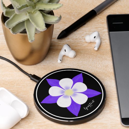 Columbine Flower Wireless Charger With Text