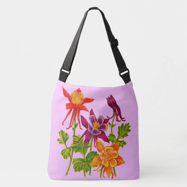 columbine flowers crossbody bag (Front)
