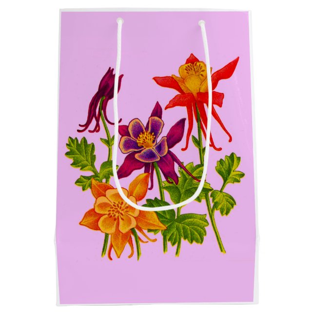columbine flowers print medium gift bag (Back)