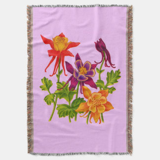 columbine flowers print throw blanket