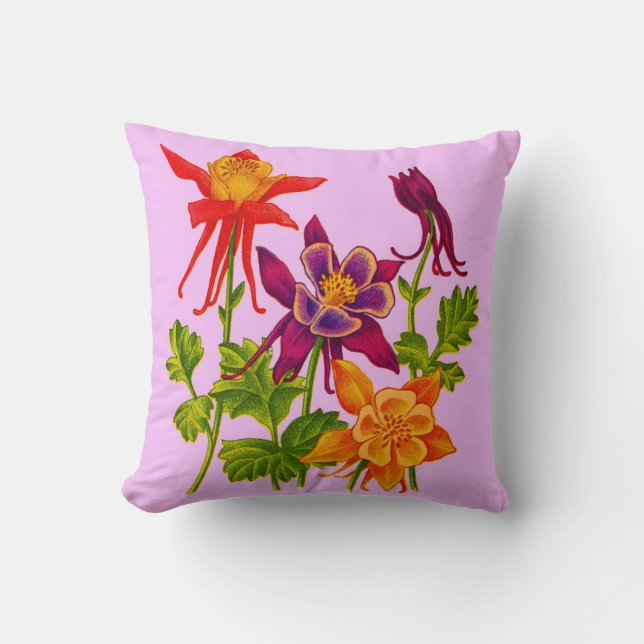 columbine flowers print throw pillow (Front)