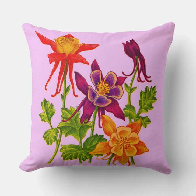 columbine flowers print throw pillow (Front)