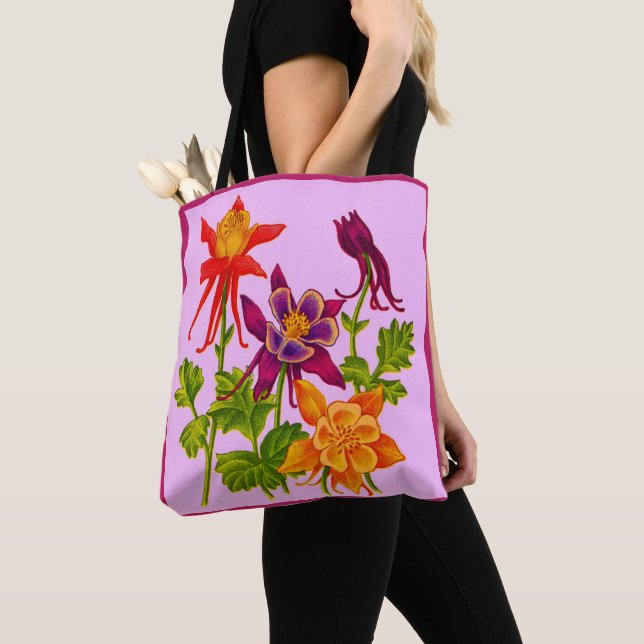 columbine flowers print tote bag (Close Up)