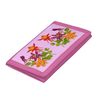 columbine flowers print tri-fold wallet