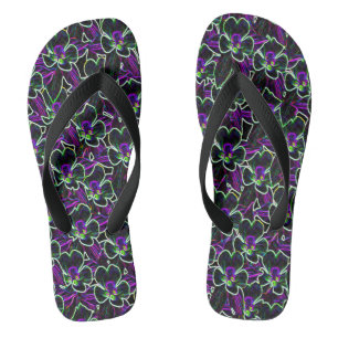 Columbine in Neon Pattern Flowers Flip Flops