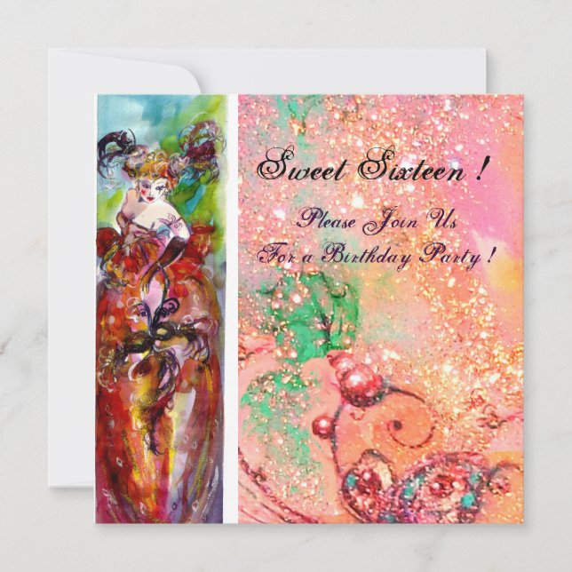 COLUMBINE,Mardi Gras, Sweet 16 Masquerade Party Invitation (Front)