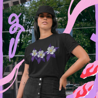 Columbine Purple and White Flowers Dark T-shirt