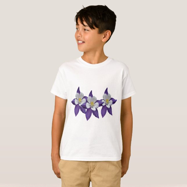 Columbine Purple and White Flowers Kids T-shirt (Front Full)