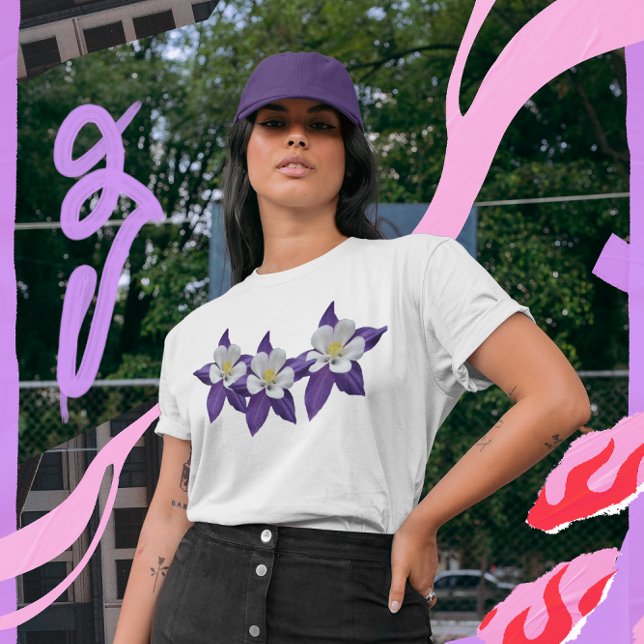 Columbine Purple & White Flower Women's T-Shirt (Columbine Purple and White Flowers Dark T-shirt)