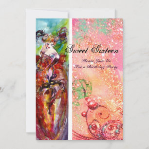 COLUMBINE ,Sweet 16 Masquerade Party,pink gold Invitation