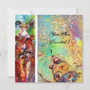 COLUMBINE,Sweet Sixteen Masquerade Party,red blue Invitation