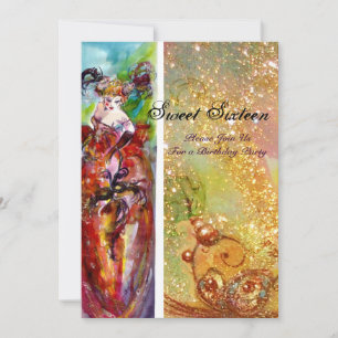 COLUMBINE,Sweet Sixteen Masquerade Party,yellow Invitation