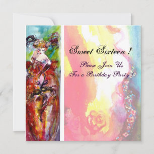 COLUMBINE,Sweet Sixteen Masquerade Party,yellow Invitation