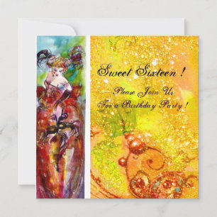 COLUMBINE,Sweet Sixteen Masquerade Party,yellow Invitation