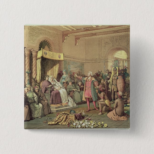 Columbus at the Royal Court of Spain in Barcelona Pinback Button (Front)