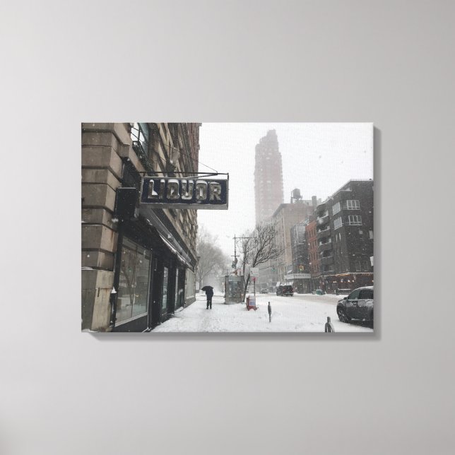 Columbus Avenue Liquor Store NYC Snowstorm Winter Canvas Print (Front)