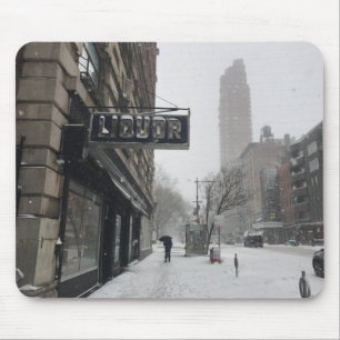 Columbus Avenue Liquor Store NYC Snowstorm Winter Mouse Pad