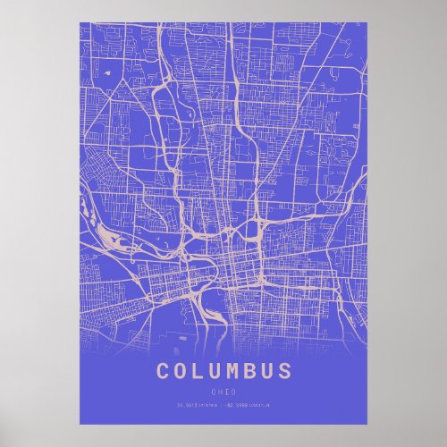 Columbus Blue City Map Poster