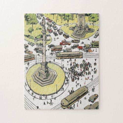 Columbus Circle statue New York City 1920s  Jigsaw Puzzle