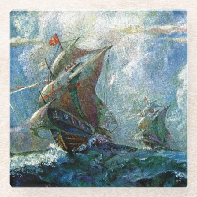 Columbus Day Glass Coaster (Front)