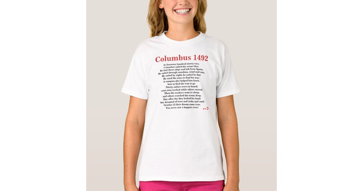 Columbus Day Poem Rhyme 1492 T-Shirt | Zazzle