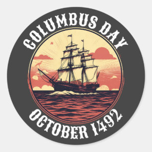 Columbus Day Sailing Boat Vintage Sunset Classic Round Sticker