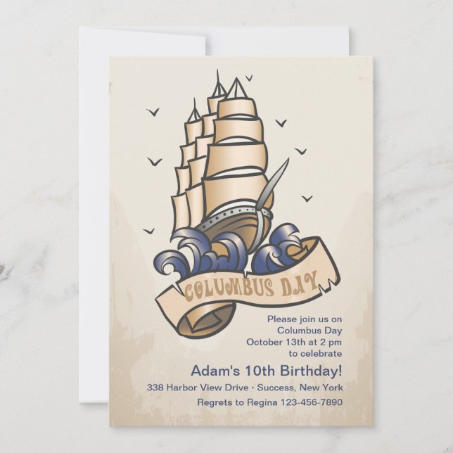 Columbus Day Ship Invitation (Front)
