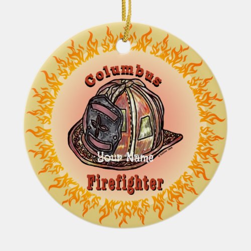 Columbus Firefighter custom name Ceramic Ornament