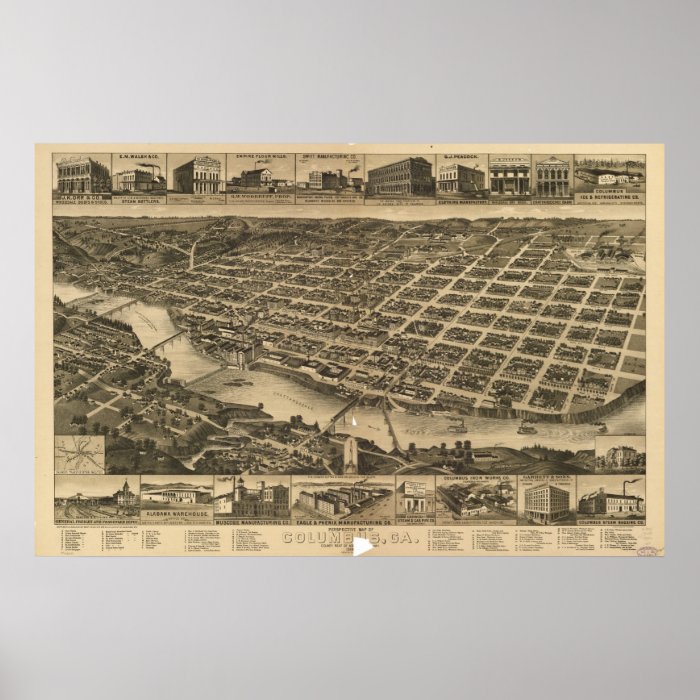 Columbus Georgia 1886 Antique Panoramic Map Poster