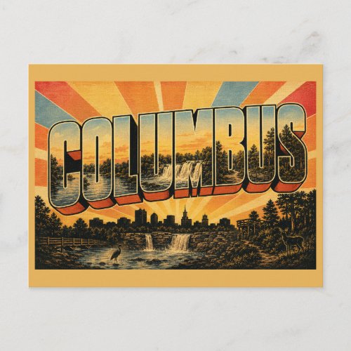 Columbus Indiana River Waterfall Woodland Art Postcard