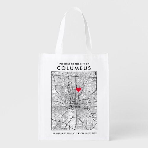 Columbus Love Locator  City Map Wedding Welcome Grocery Bag