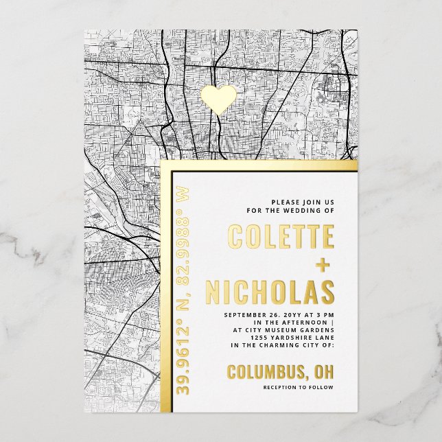 Columbus Love Locator | City Themed Wedding Foil Invitation (Front)