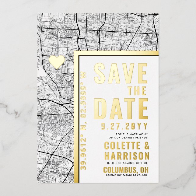 Columbus Love Locator | Wedding Save the Date Foil Invitation (Front)