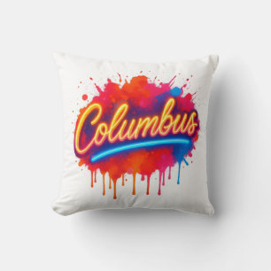 Columbus Neon Street Art Splash Throw Pillow