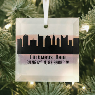 Columbus OH City Skyline Glass Ornament
