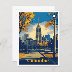 Columbus Ohio Art Vintage Travel Illustration Postcard