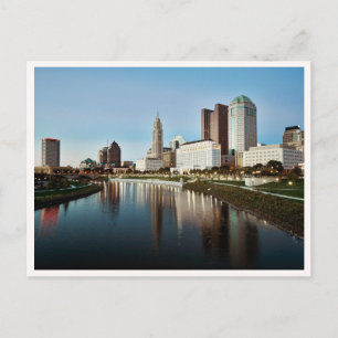 Columbus Ohio at Dusk Downtown Scioto River Photo Postcard