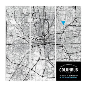Columbus, Ohio City Map + Home Location Marker Triptych