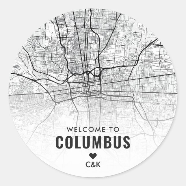 Columbus, Ohio City Map | Wedding Welcome Classic Round Sticker (Front)
